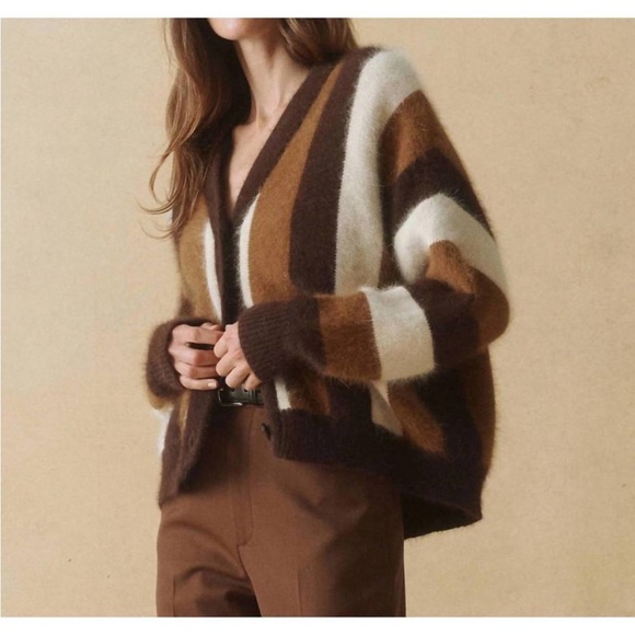 The Great Fluffy Slouch Cardigan in Hickory Stripe